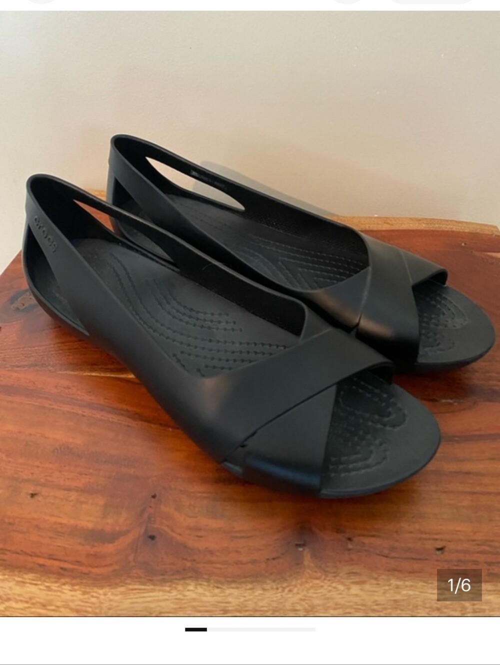 Rarer CROCS Serena Black Peep-Toe Slingback Flats 8.5